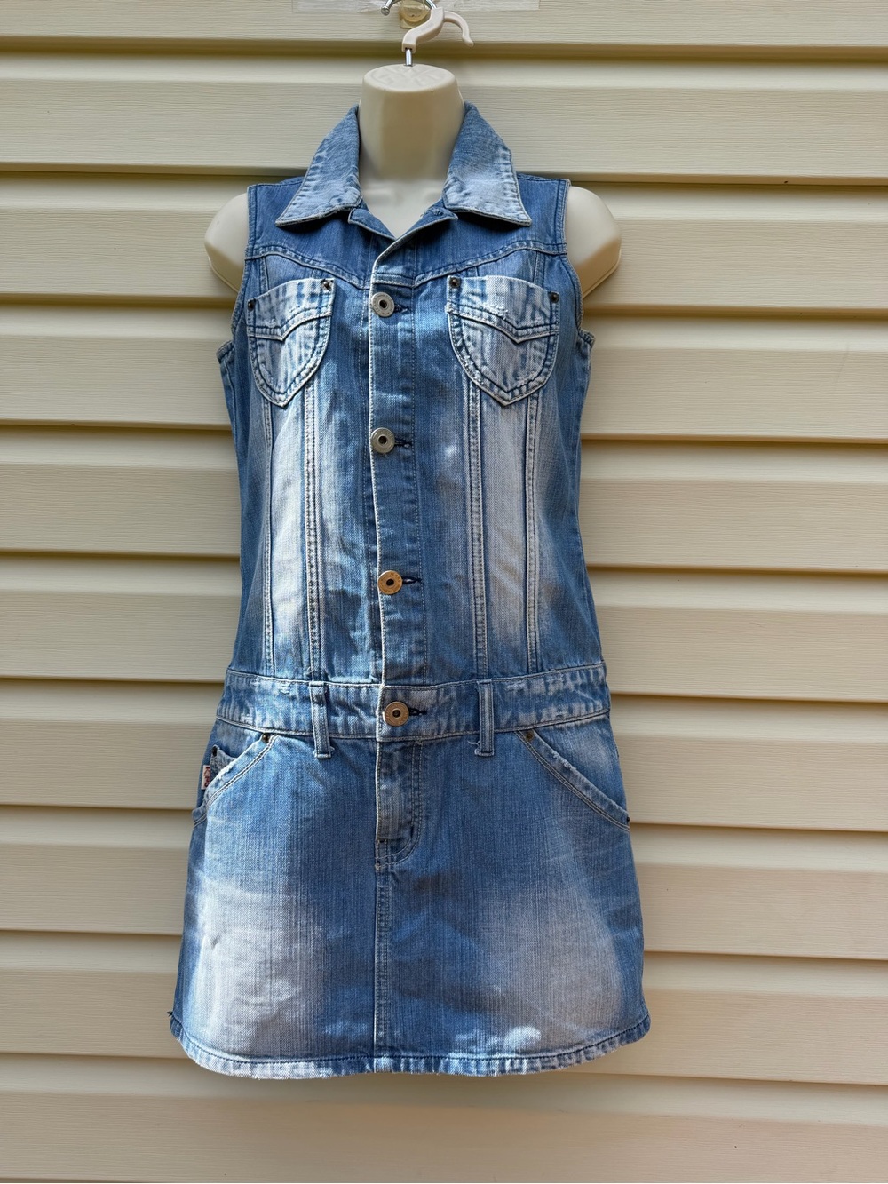 CCIOL Denim Sleeveless Mini Dress Women’s M Blue Button Front 100% Cotton - Picture 2 of 10